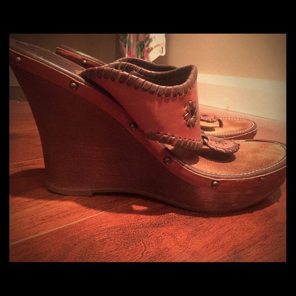 Jack Rogers Brown Leather 4.5" wedge sandals