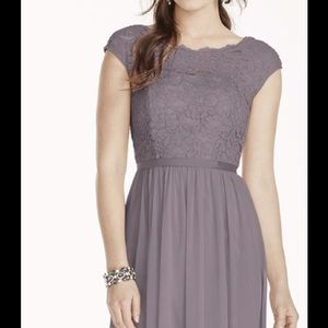 David's Bridal Short Lace Mesh Dress, portobello