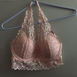 PINK BY VS Floral Lace Halter Bralette (S AA-C)