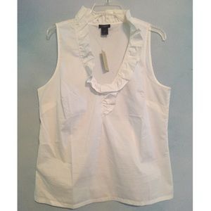 Ann Taylor White Cotton Stretch Ruffle Top.