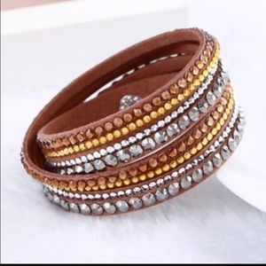 Rhinestone leather wrap around bracelet brown Rhinestone leather wrap around bracelet brown