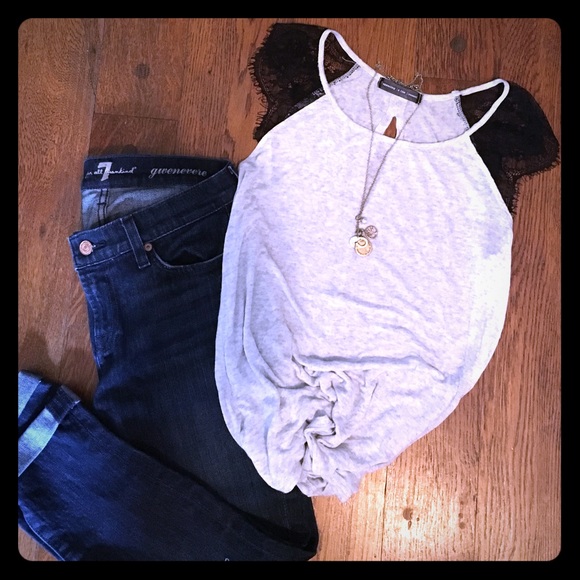 Keyhole boutique lace T-shirt