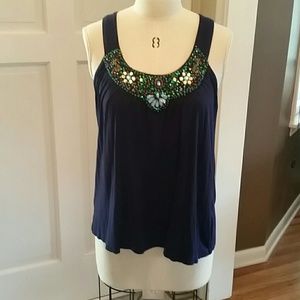 Beaded navy top