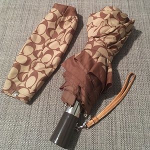 Coach Automatic Compact Umbrella Signature Tan