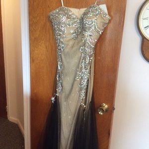 Black/nude beaded evening gown