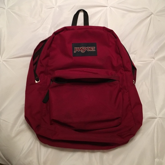 dark red Jansport backpack