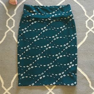 LulaRoe Cassie dark teal with circle design