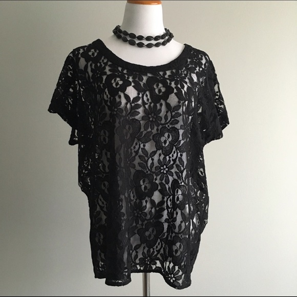 Kenneth Cole NY Black Lacey Floral Top