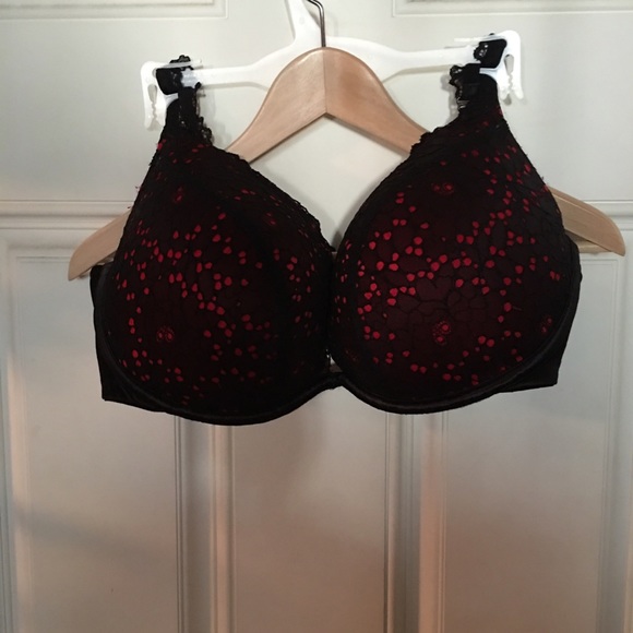 Cacique plunge bra in red and black.