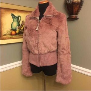 REVERSIBLE Pink Genuine Rabbit Fur Jacket