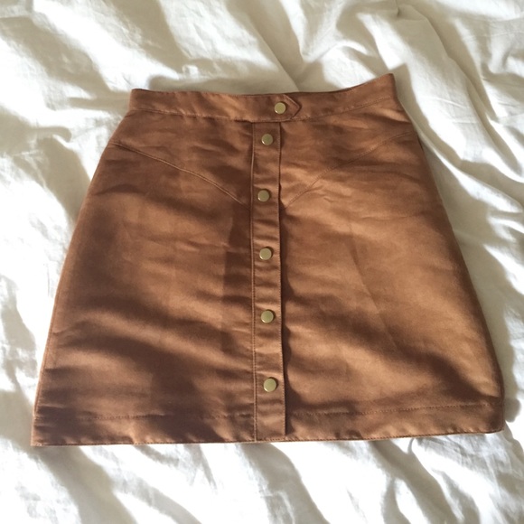 Faux suede button up skirt
