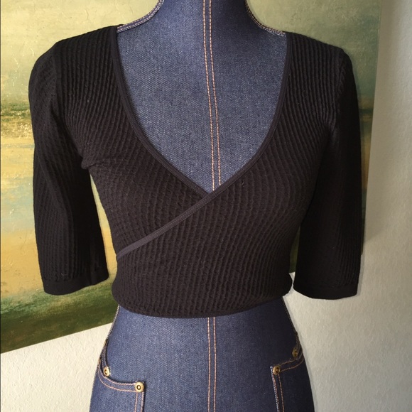 Free People Black Crop Wrap Top XS/S