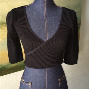 Free People Black Crop Wrap Top XS/S