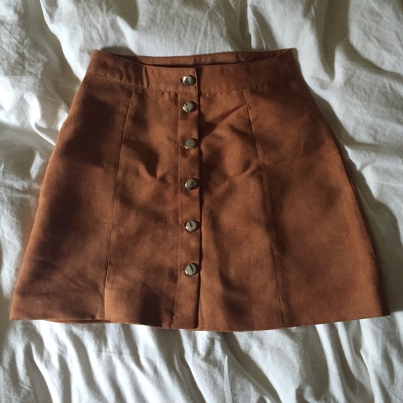 Faux suede button up skirt