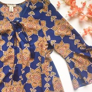 Medallion Print Tassel Blouse