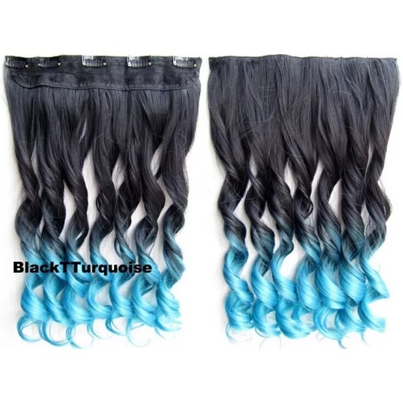 20black and turquoise curly synthetic extensions - Picture 1 of 4