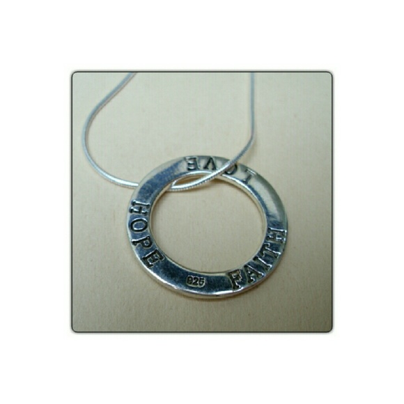 STERLING SILVER LOVE, HOPE, FAITH CIRCLE NECKLACE! - Picture 4 of 6
