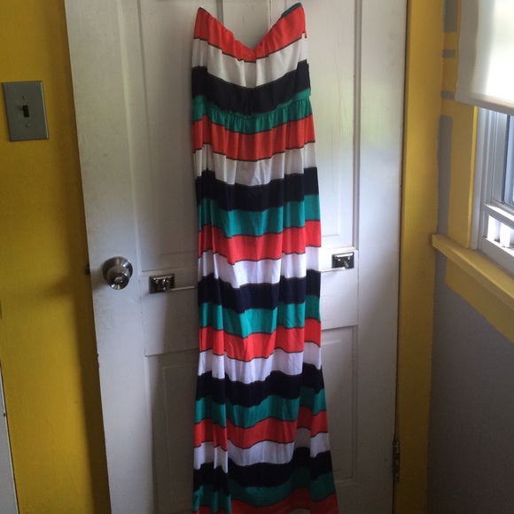 Strapless Striped Maxi Dress