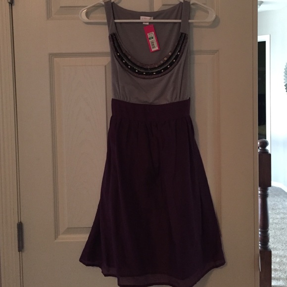NWT cotton purple and grey dress. Size Medium.