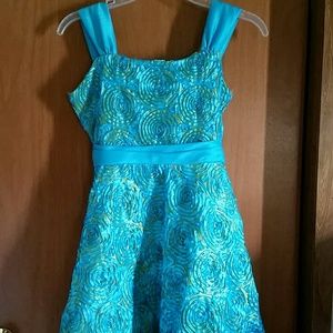 Turquoise Lime Green Ribbon Rose Dress