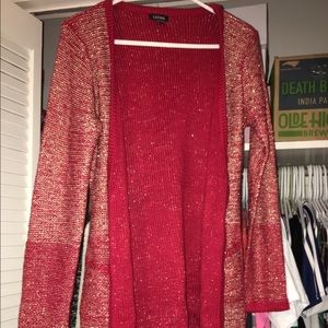 sparkly red cardigan