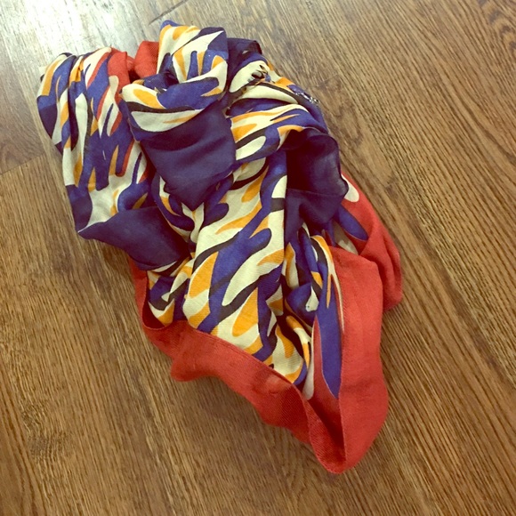 Beautiful rust and blue scarf , light linen