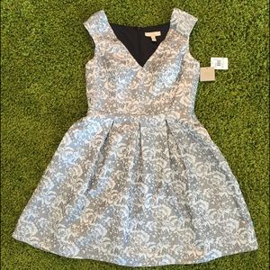 Aidan Mattox V-neck Jacquard Dress silver size 10