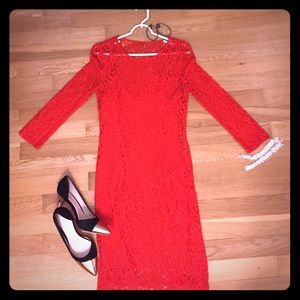 Madewell crimson lace tea dress