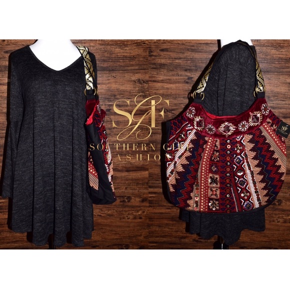 ETHNIC BAG Patterned Patchwork Shoulder Book Hobo - Picture 2 of 4