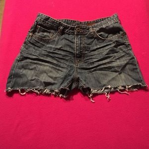 Cut up denim shorts
