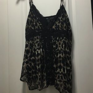 Cheetah print top with lace trim