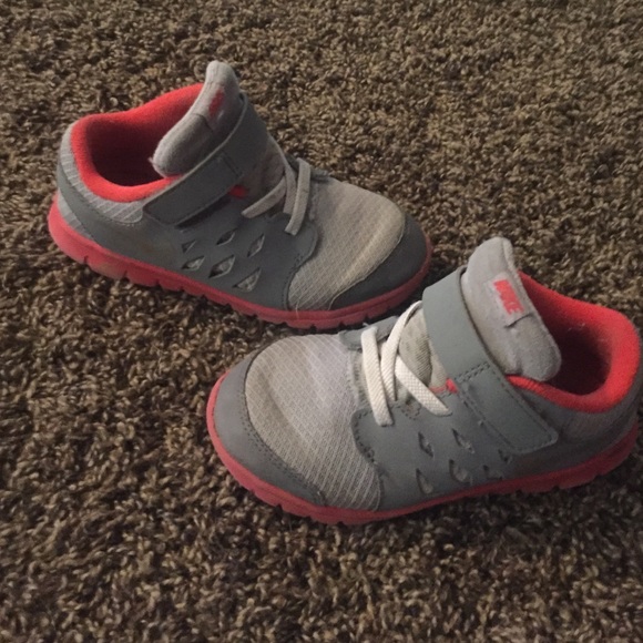 Boys grey and red Velcro nikes
