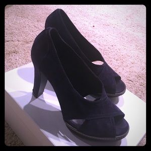Theory deep purple suede high heels
