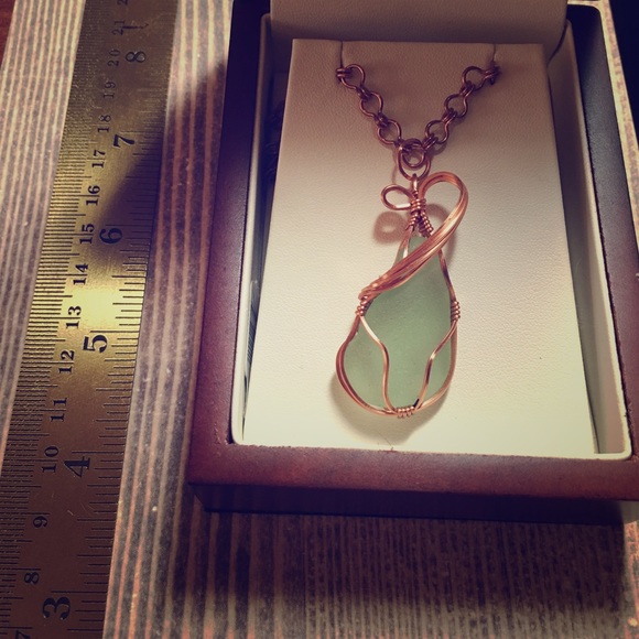 Green Glass Stone - Copper Necklace