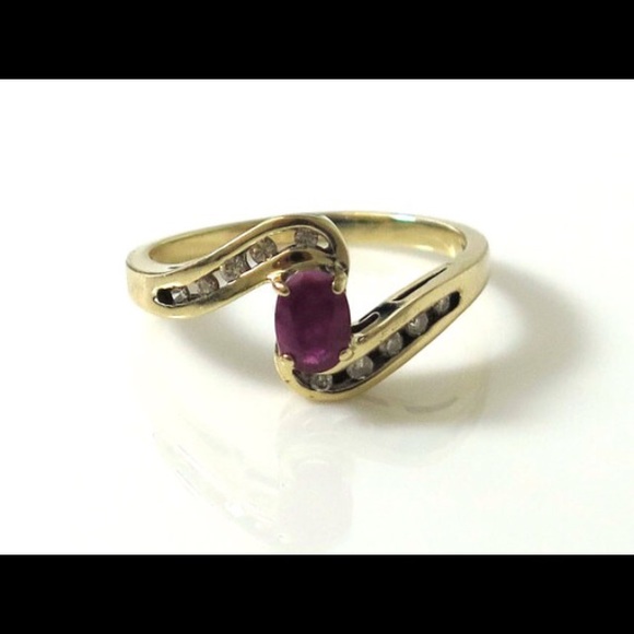 10k Yellow Gold Diamond & Ruby Women's Ring July