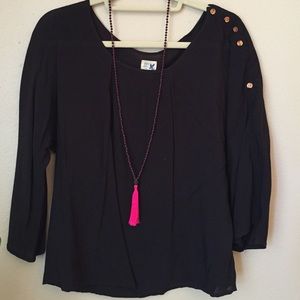 Anthropologie Black Blouse with Wood Buttons