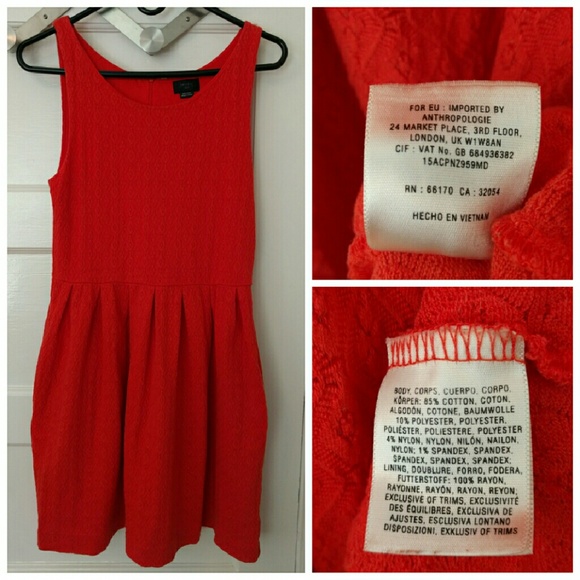 Anthropologie Deletta Orange Fit n Flare Dress Sm