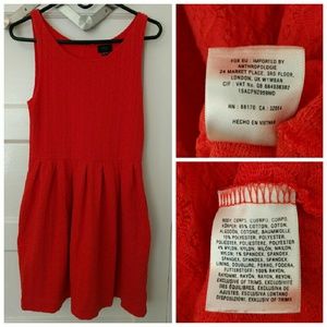Anthropologie Deletta Orange Fit n Flare Dress Sm