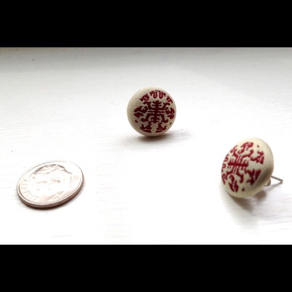 Ikat Fabric Earrings Handmade Fabric Button - Picture 3 of 6