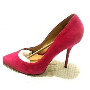Pink suede pumps