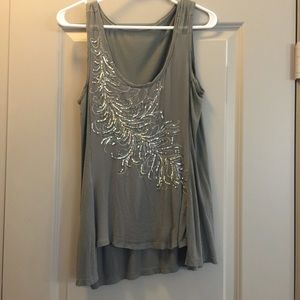 Teal Anthropologie tank with beaded detail