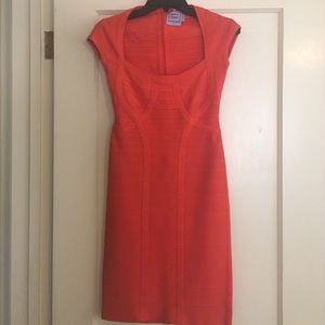 Herve Leger Cayenne Red Cap Sleeve Dress