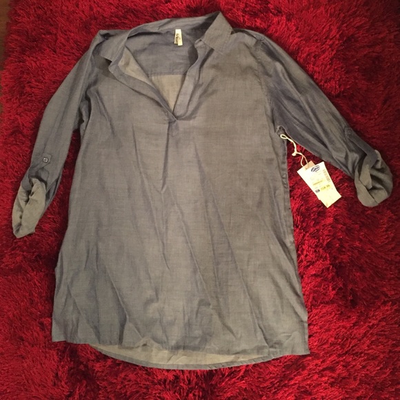 Jean blouse, 3 quarter sleeve, v-neck