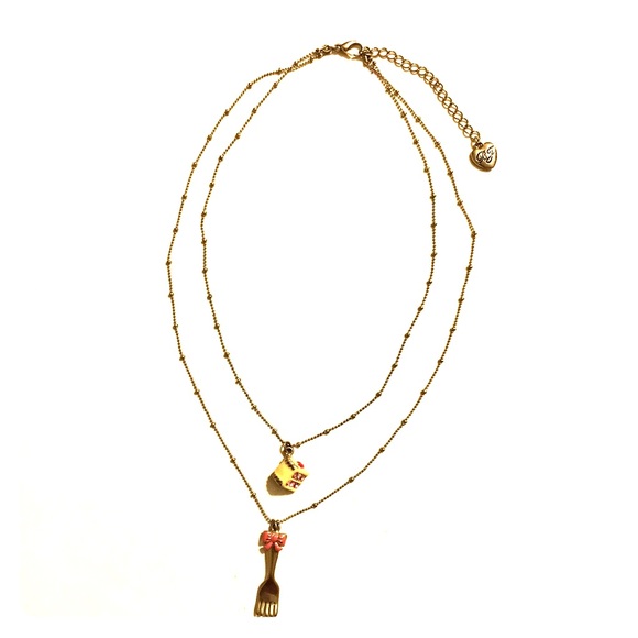 Betsey Johnson Cake & Fork layered necklace