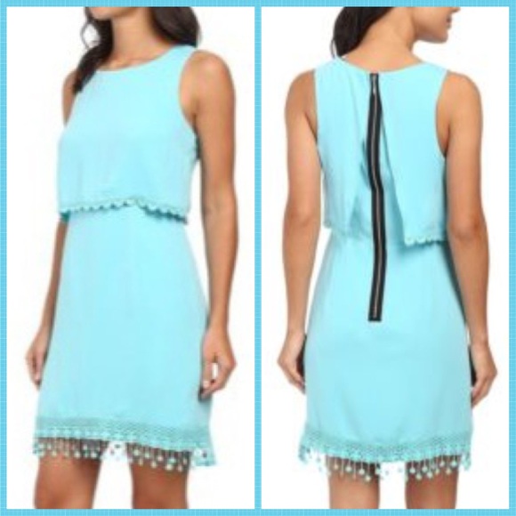 🎉SALE💕KENSIE💕Light Teal Crochet Shift Dress