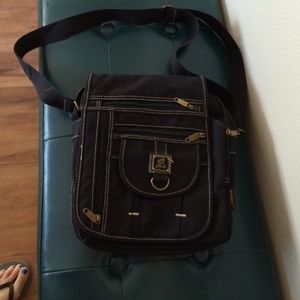 Ahmik multi pocket black canvas messenger bag