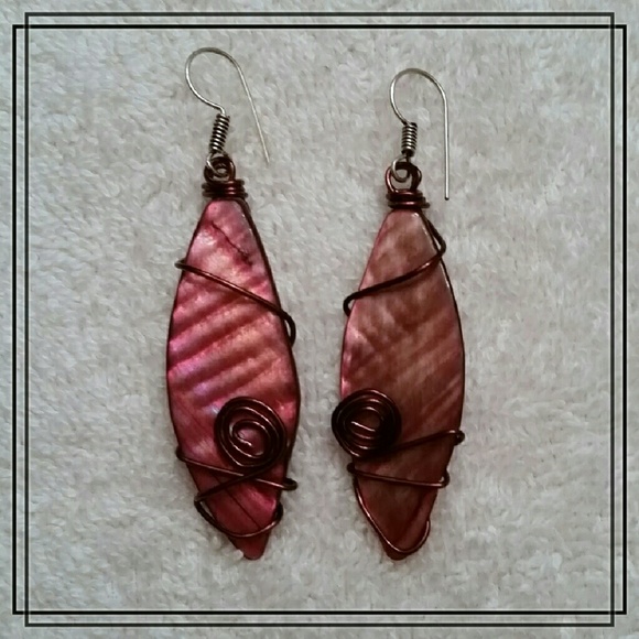 Wire-Wrapped Red Shell Earrings - Picture 1 of 1