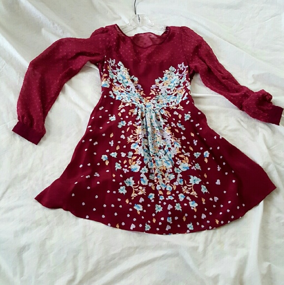Free People Burgundy/Maroon Floral Print Dress S