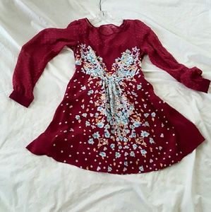 Free People Burgundy/Maroon Floral Print Dress S