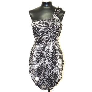 BCBGMAXAZRIA One Shoulder Silk Rosette Dress